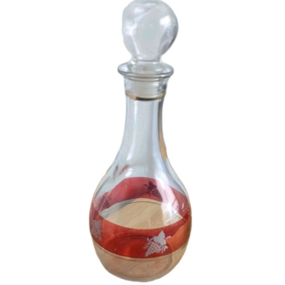 Vintage Italian Decanter From Fidenza Italy Cranberry Ruby  Flash W/ Grapes
